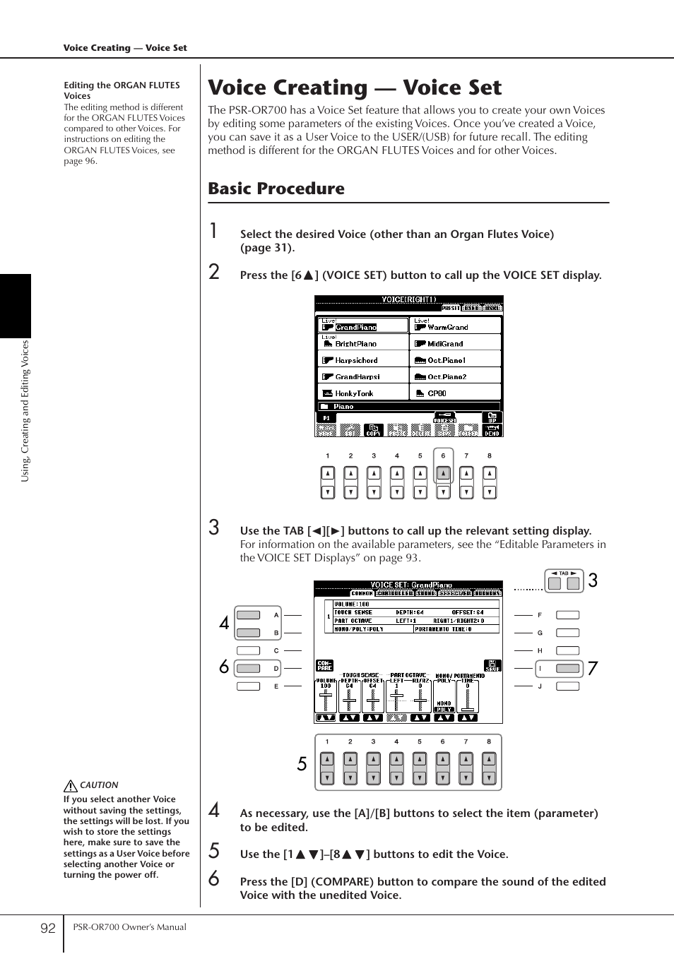 Voice creating - voice set, Basic procedure, Voice creating — voice set | Yamaha PORTATONE PSR-OR700 User Manual | Page 92 / 196