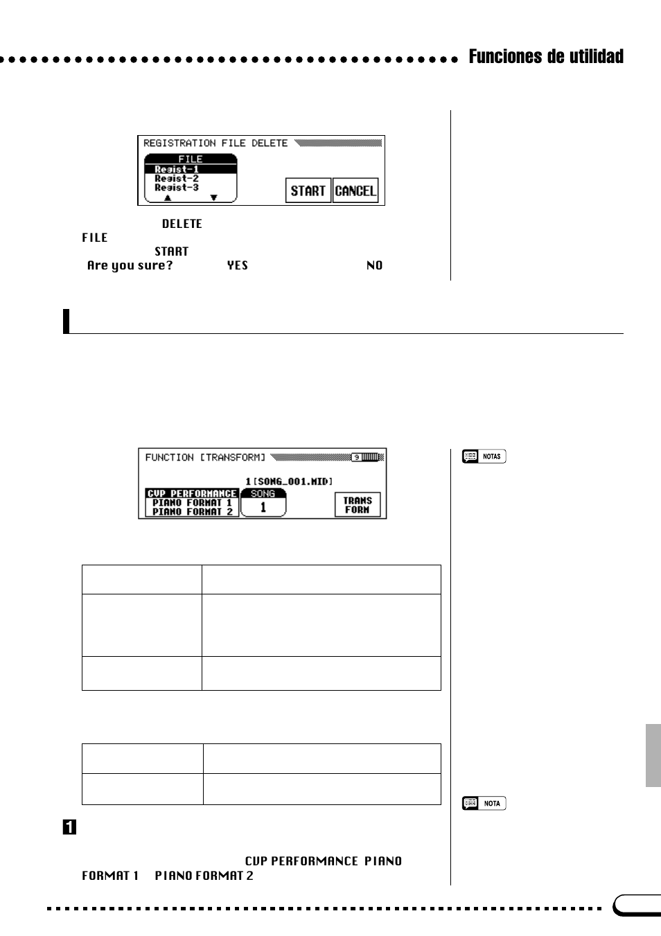 Funciones de utilidad, Transformación, Borrado (delete) | Seleccione el tipo de conversión | Yamaha CVP-69A FR User Manual | Page 104 / 163