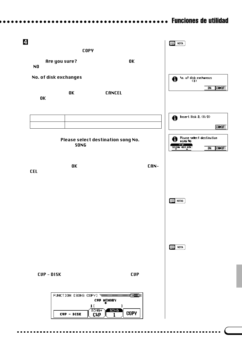 Funciones de utilidad, Inicie la copia | Yamaha CVP-69A FR User Manual | Page 106 / 163