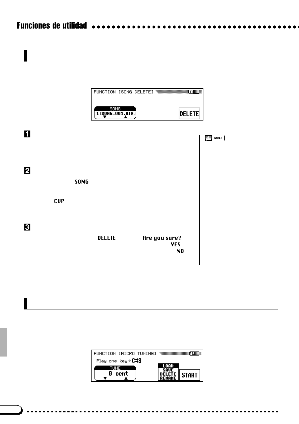 Borrado de canción, Funciones de utilidad, Microafinación | Yamaha CVP-69A FR User Manual | Page 107 / 163