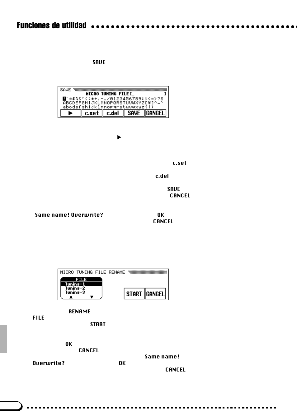 Funciones de utilidad, Almacenamiento (save), Cambio de nombre (rename) | Yamaha CVP-69A FR User Manual | Page 109 / 163