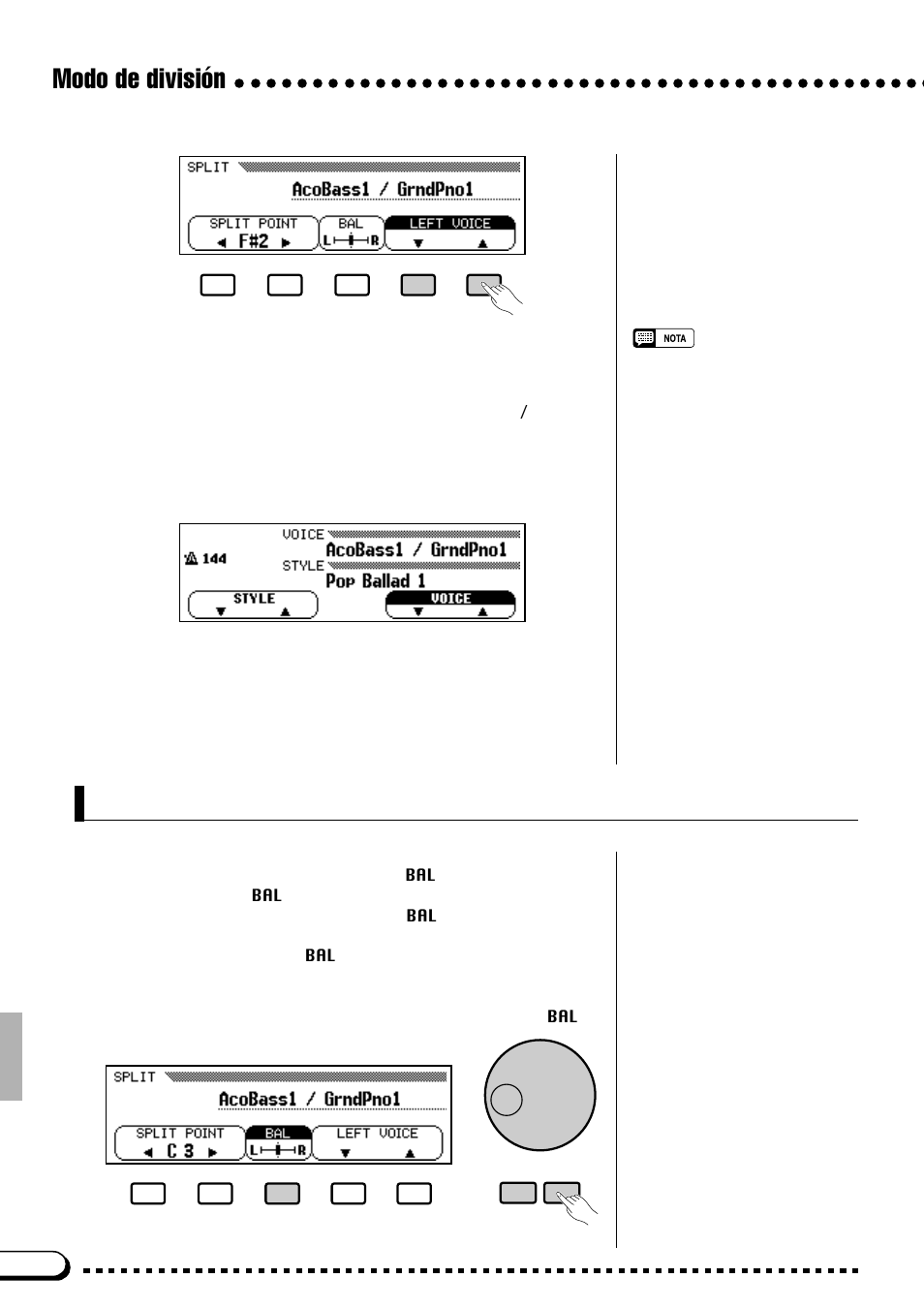 Modo de división, Balance de voces en el modo de división | Yamaha CVP-69A FR User Manual | Page 23 / 163