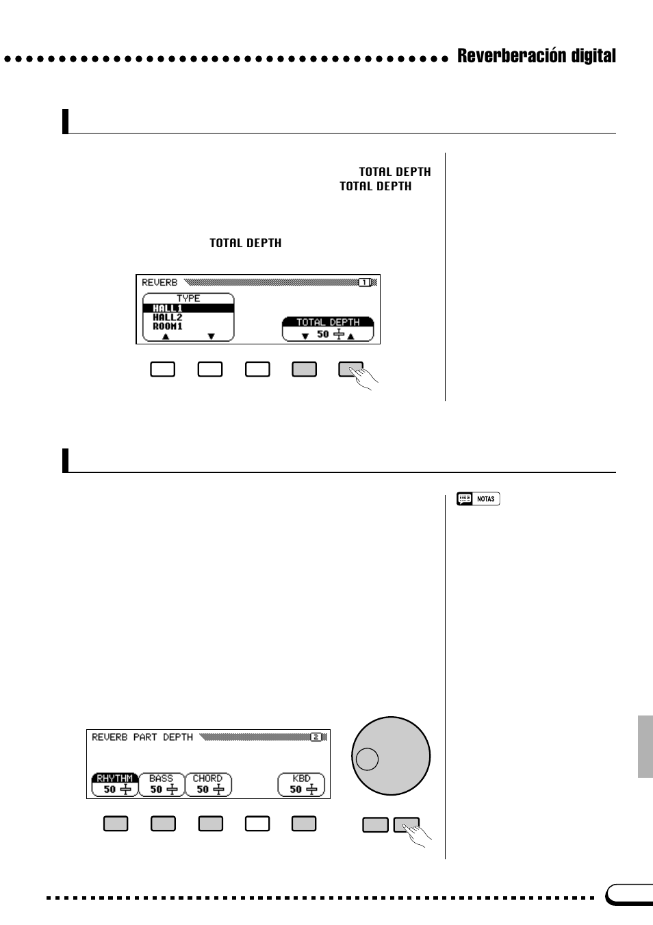 Control de la profundidad total, Control de la profundidad de parte individual, Reverberación digital | Yamaha CVP-69A FR User Manual | Page 26 / 163