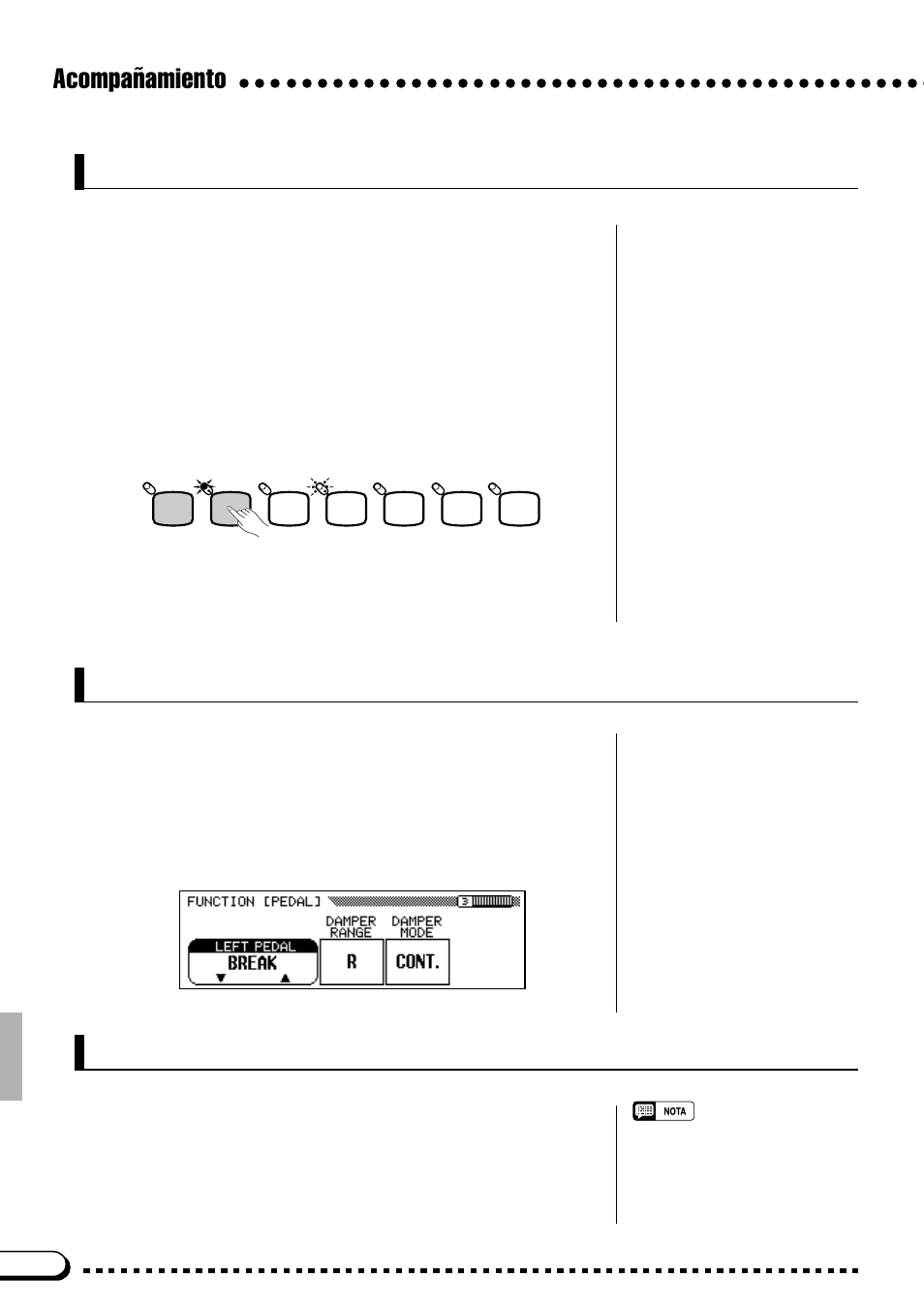 Acompañamiento rellenos, Parada del acompañamiento, Interrupción del ritmo con el pedal izquierdo | Yamaha CVP-69A FR User Manual | Page 35 / 163