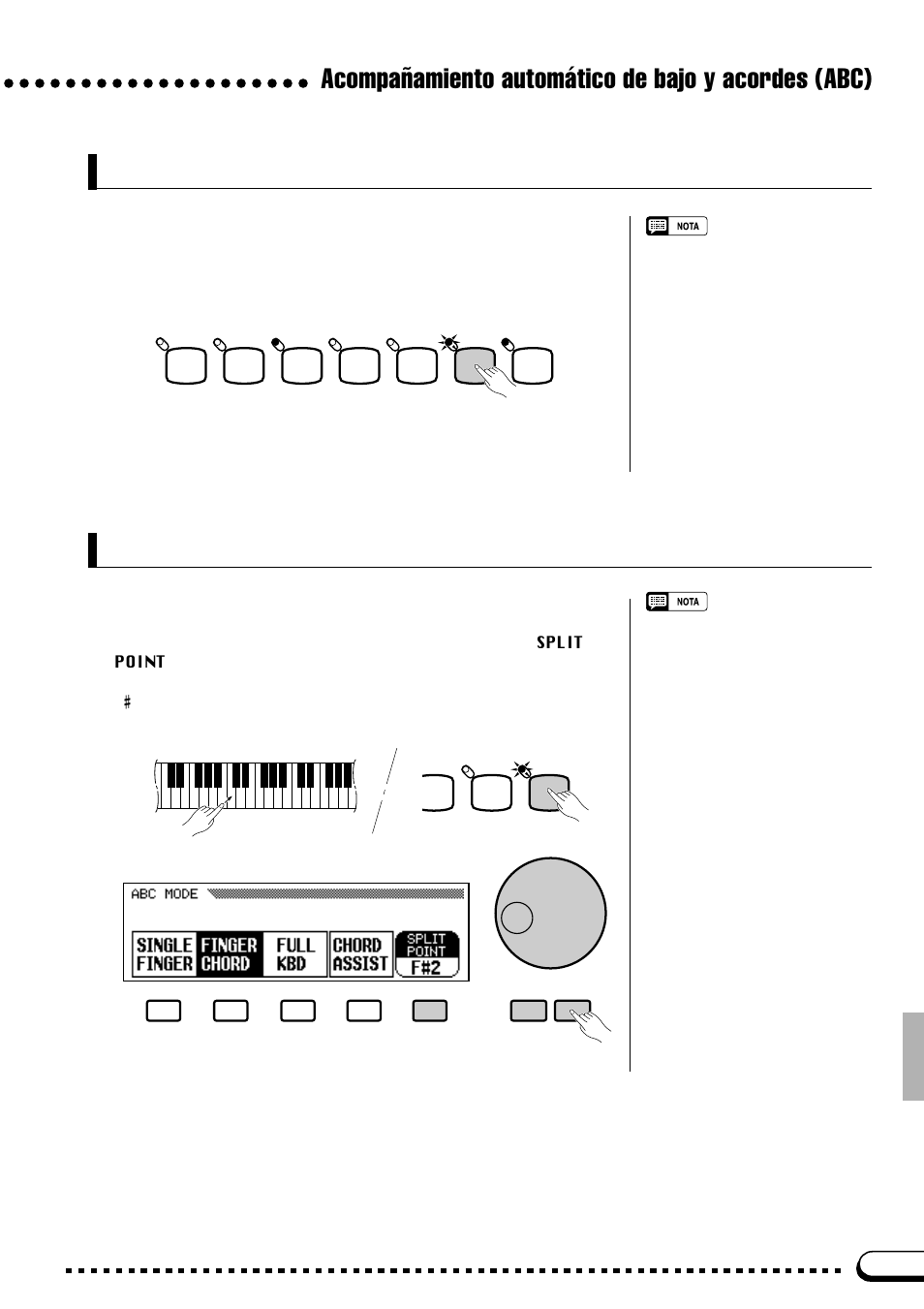 Abc pequeño, Acompañamiento automático de bajo y acordes (abc), Cambio del punto de división abc | Yamaha CVP-69A FR User Manual | Page 42 / 163