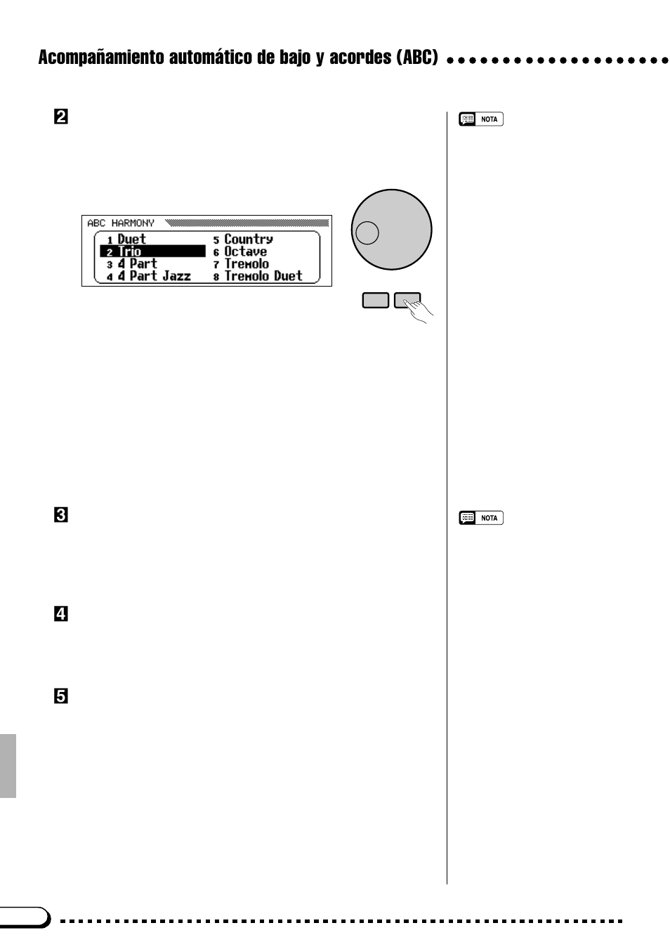 Acompañamiento automático de bajo y acordes (abc), Seleccione un tipo de armonía, Ajuste el abc como sea necesario | Inicie la reproducción del abc, Toque | Yamaha CVP-69A FR User Manual | Page 45 / 163