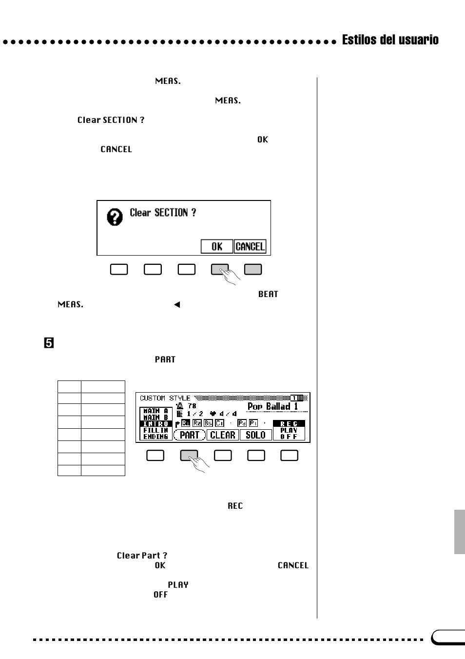 Estilos del usuario, Seleccione la parte y la voz que desee grabar | Yamaha CVP-69A FR User Manual | Page 50 / 163