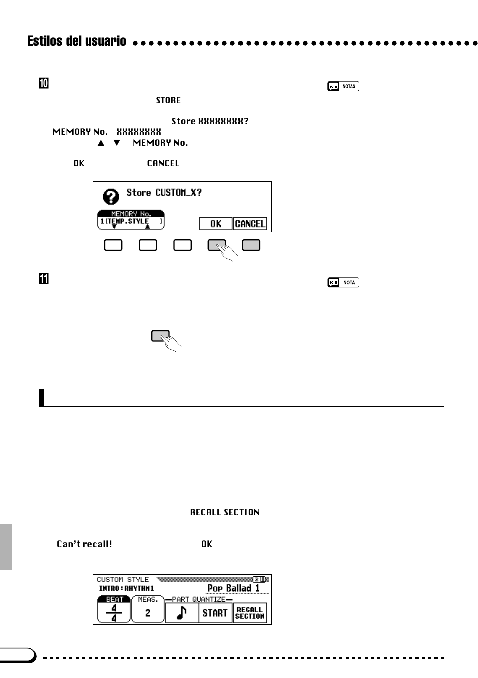 Estilos del usuario, Otras funciones de estilos de usuario, Almacene el estilo de usuario | Salga cuando haya terminado, Sección de activación | Yamaha CVP-69A FR User Manual | Page 53 / 163