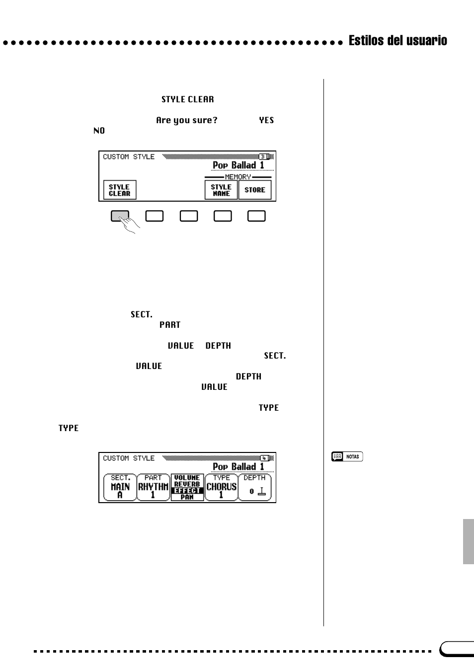 Estilos del usuario, Borrado de estilo, Volumen y efectos | Yamaha CVP-69A FR User Manual | Page 54 / 163