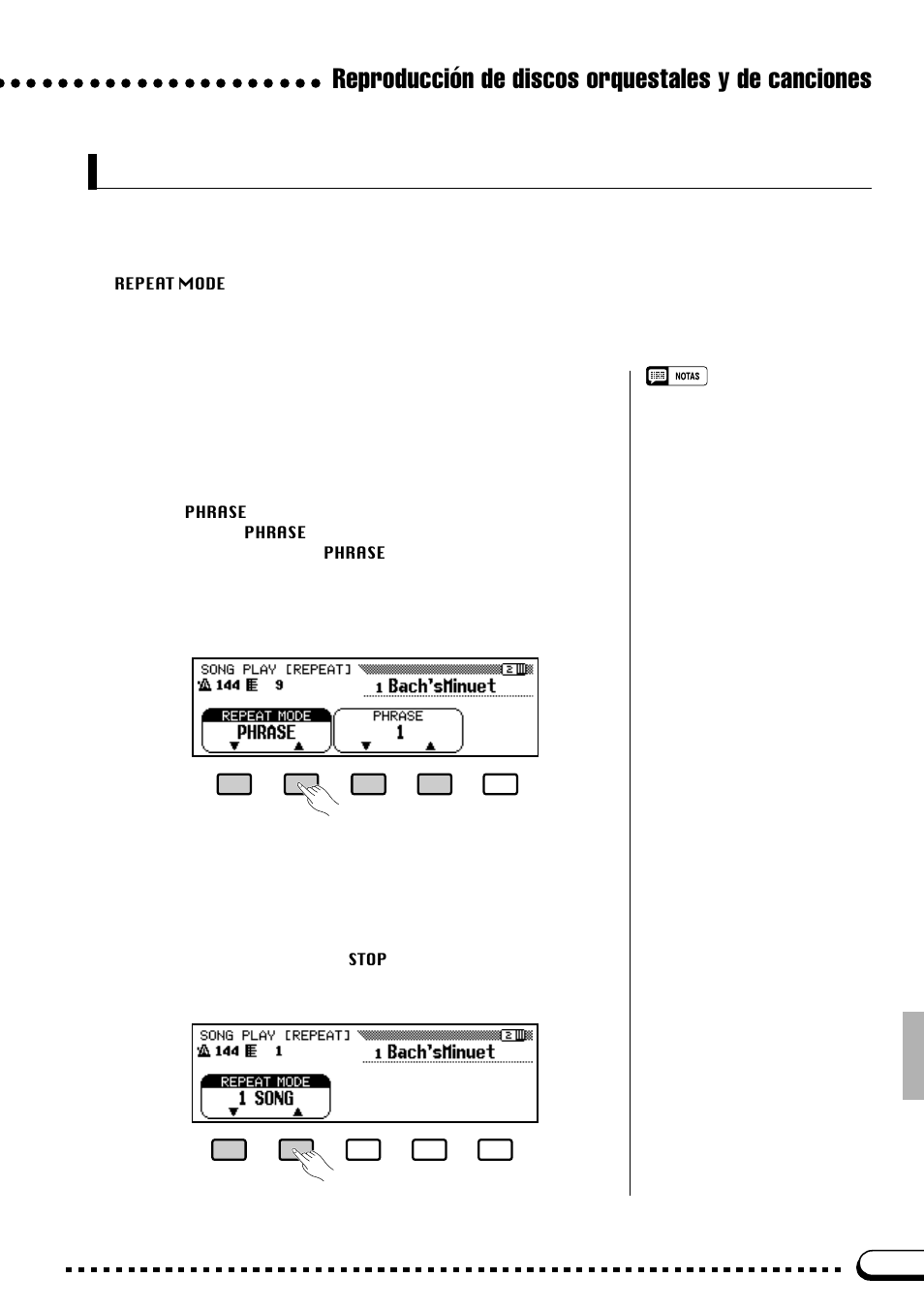 Funciones de repetición, Reproducción de discos orquestales y de canciones | Yamaha CVP-69A FR User Manual | Page 72 / 163