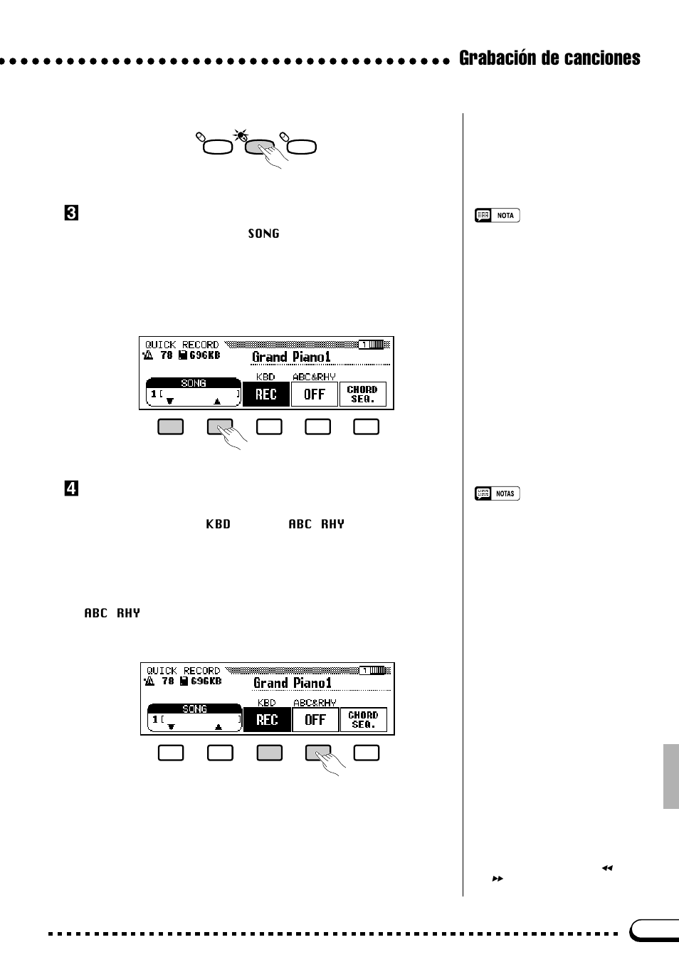 Grabación de canciones, Seleccione un número de canción, Ajuste los modos de pistas como sea necesario | Yamaha CVP-69A FR User Manual | Page 76 / 163