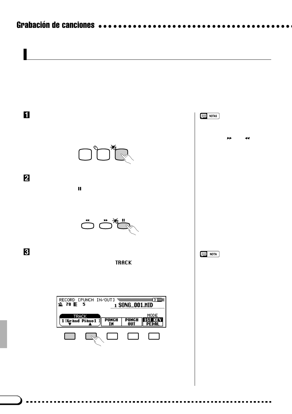Grabación por inserción, Grabación de canciones, Reproduzca la canción | Pause antes del punto de inserción, Seleccione una pista | Yamaha CVP-69A FR User Manual | Page 81 / 163