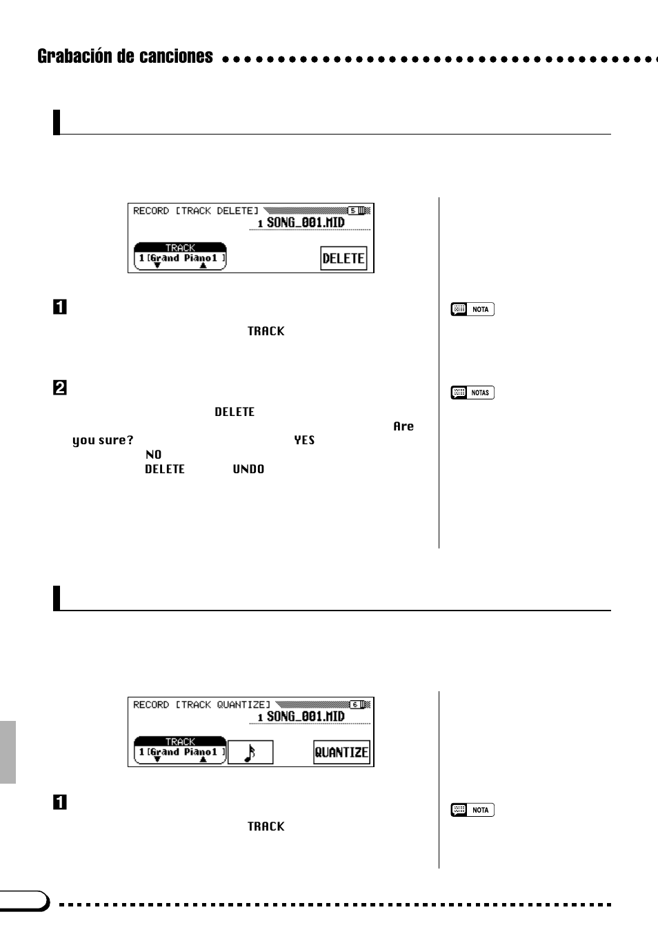 Borrado de pistas, Cuantificación de pistas, Grabación de canciones | Yamaha CVP-69A FR User Manual | Page 87 / 163