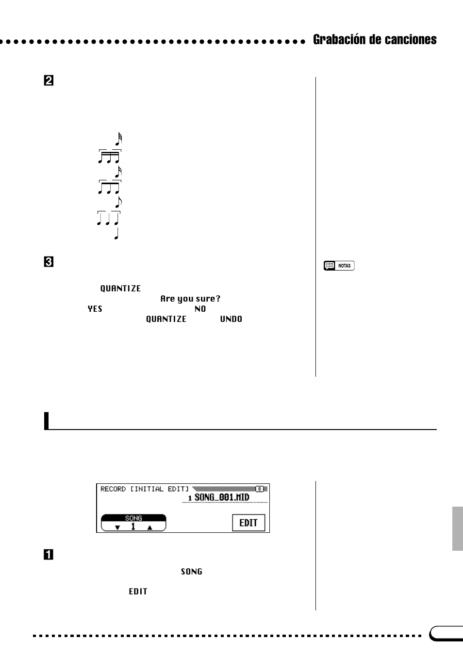 Edición inicial, Grabación de canciones, Especifique el “tamaño de cuantificación | Ejecute la operación de cuantificación, Seleccione una canción y active el modo de edición | Yamaha CVP-69A FR User Manual | Page 88 / 163