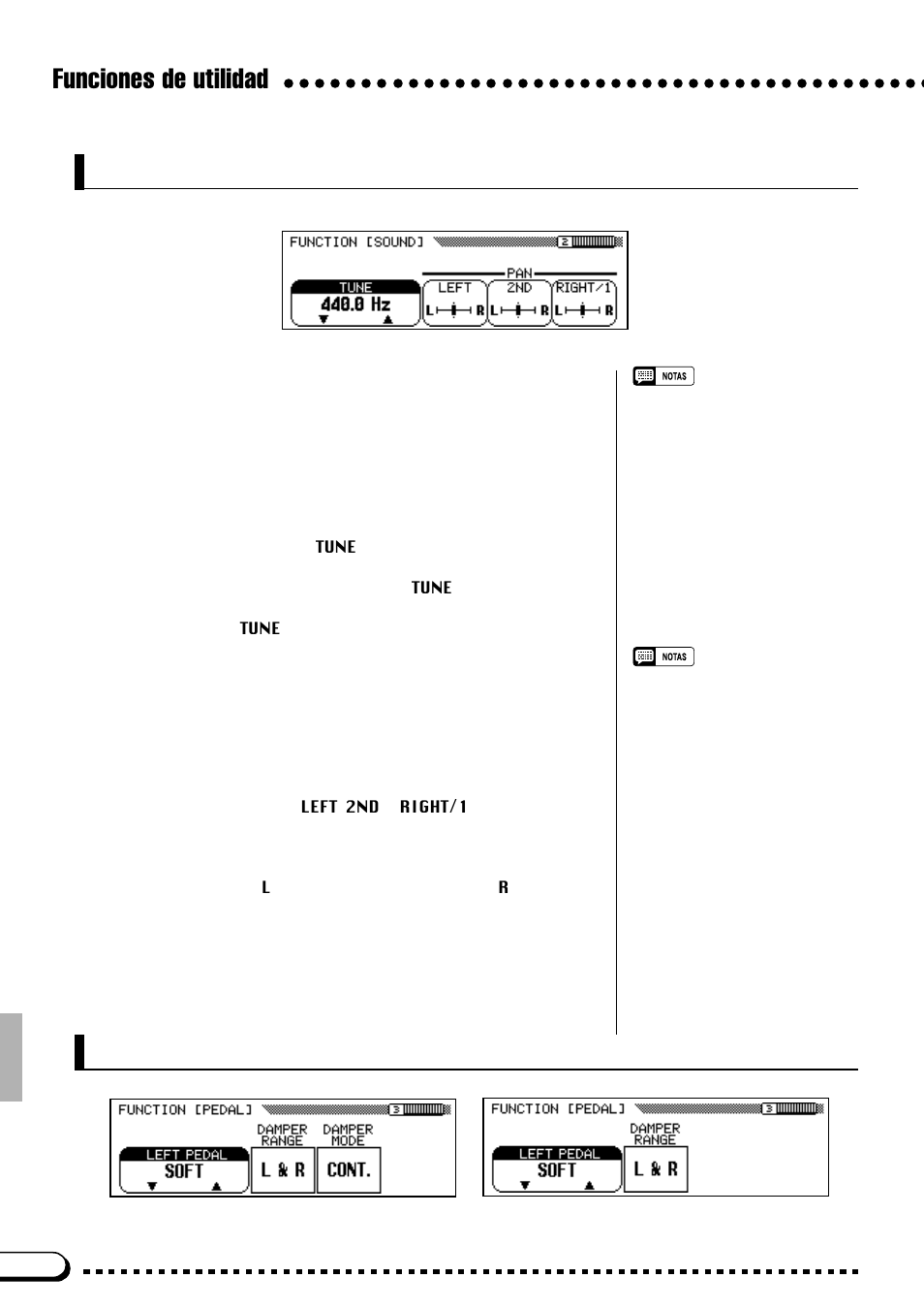 Sonido, Funciones de utilidad, Pedales | Afinación, Efecto panorámico | Yamaha CVP-69A FR User Manual | Page 95 / 163