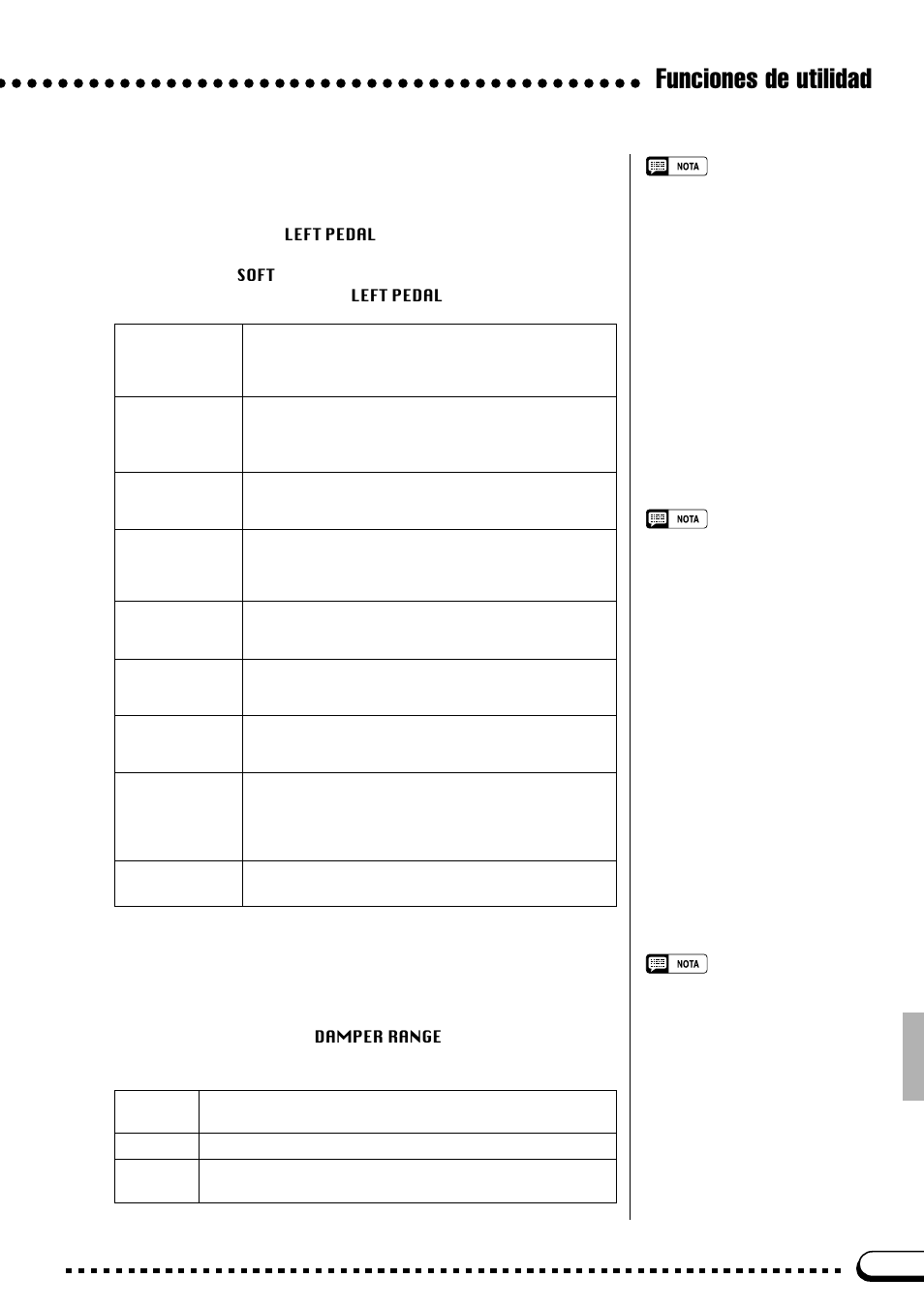 Funciones de utilidad, Pedal izquierdo, Margen del apagador | Yamaha CVP-69A FR User Manual | Page 96 / 163