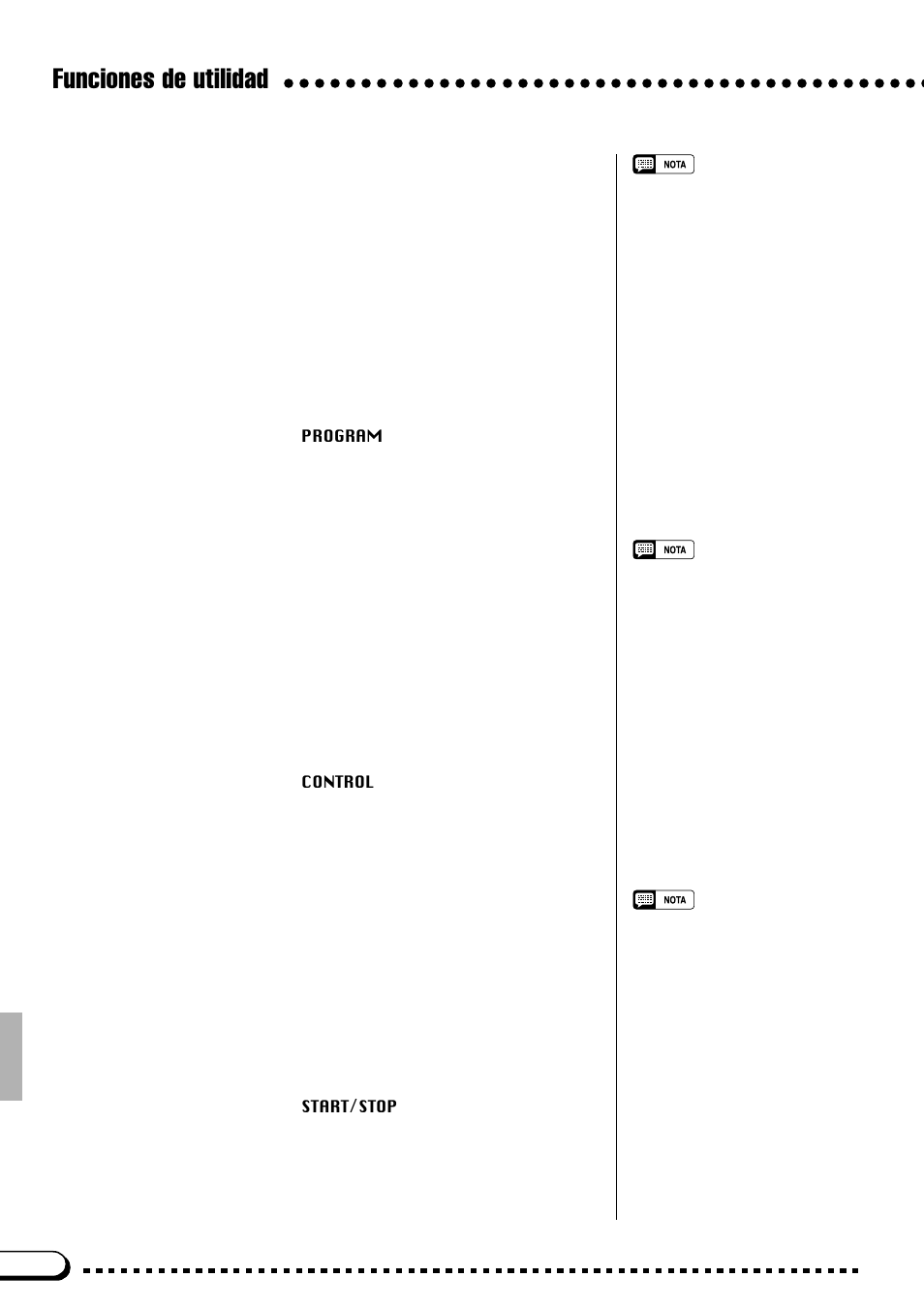 Funciones de utilidad, Programa, Control | Inicio/parada | Yamaha CVP-69A FR User Manual | Page 99 / 163