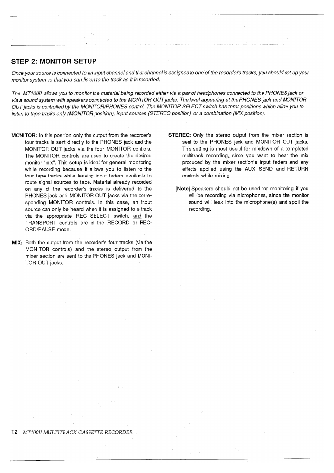 Step 2: monitor setup | Yamaha MT100II User Manual | Page 14 / 80