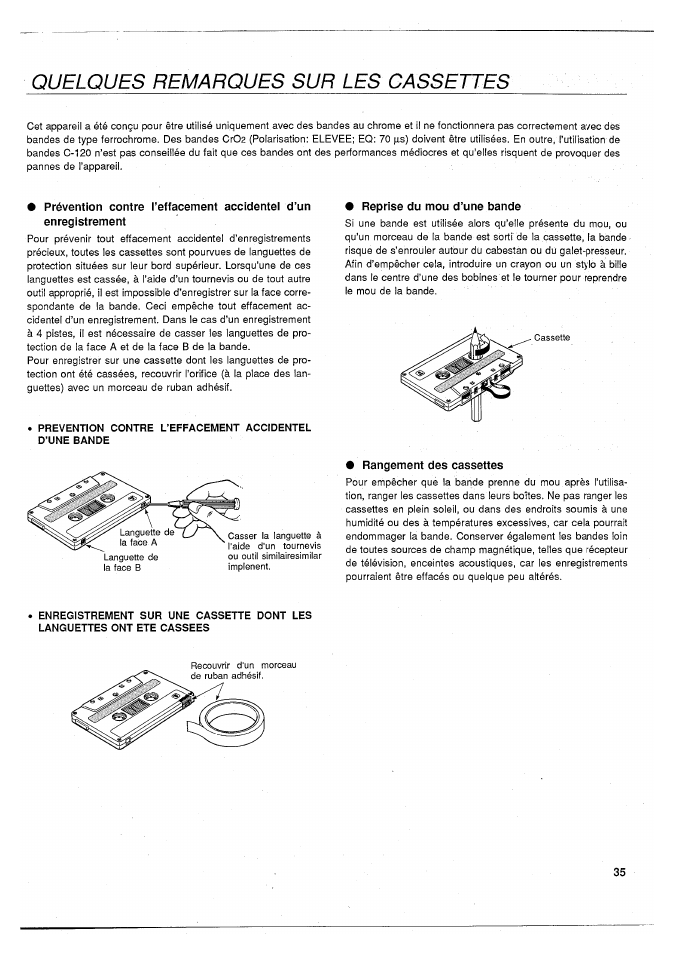 Quelques remarques sur les cassettes | Yamaha MT100II User Manual | Page 36 / 80