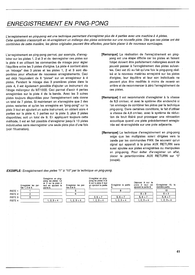 Enregistrement en ping-pong, Exemple | Yamaha MT100II User Manual | Page 42 / 80