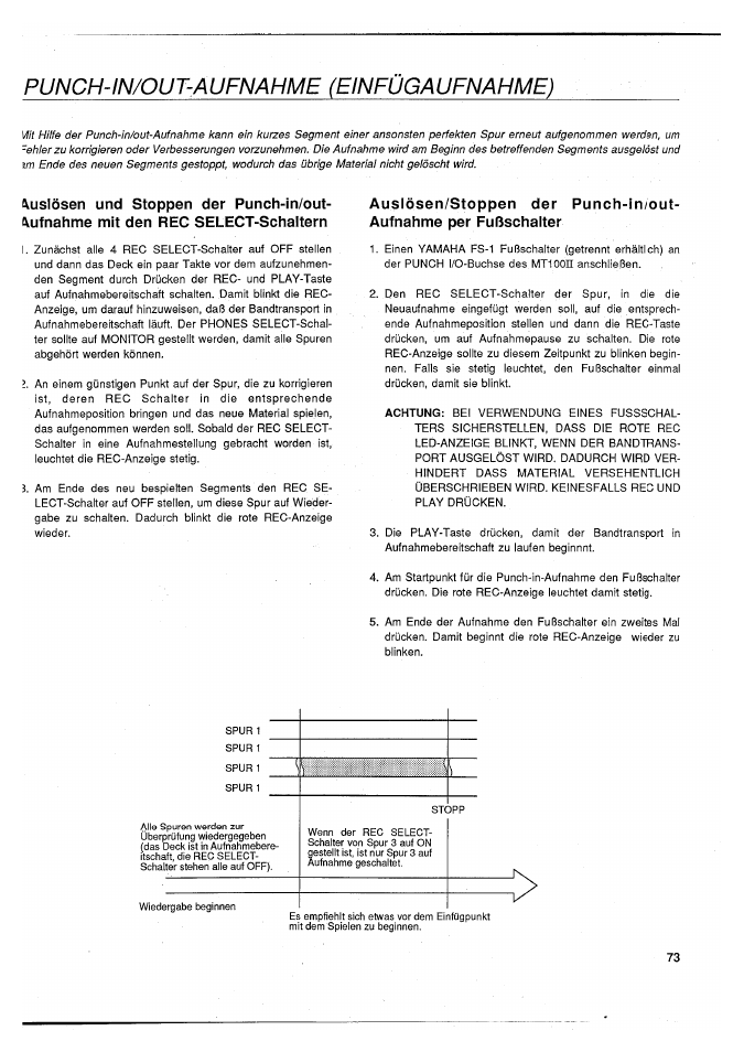 Punch-in/out-aufnahme (einfügaufnahme), Punch-in/out-aufnahme (einfügaufnahme | Yamaha MT100II User Manual | Page 73 / 80