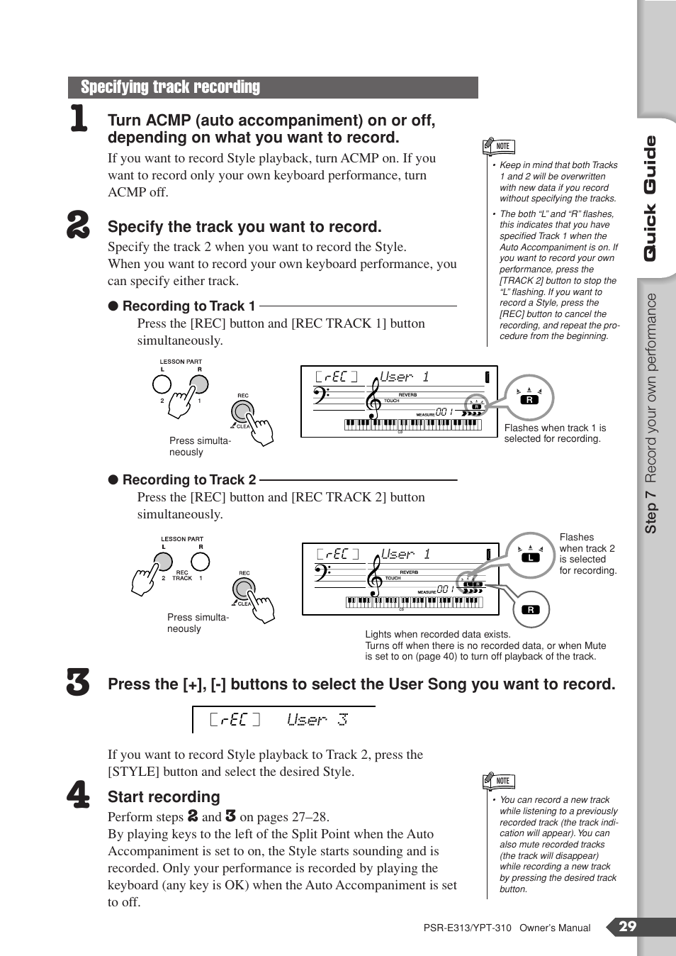 Specifying track recording | Yamaha YPT-310 User Manual | Page 29 / 90