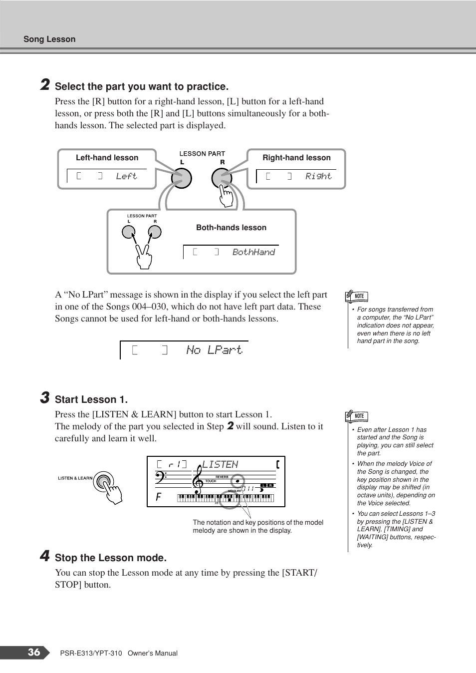 No lpart | Yamaha YPT-310 User Manual | Page 36 / 90