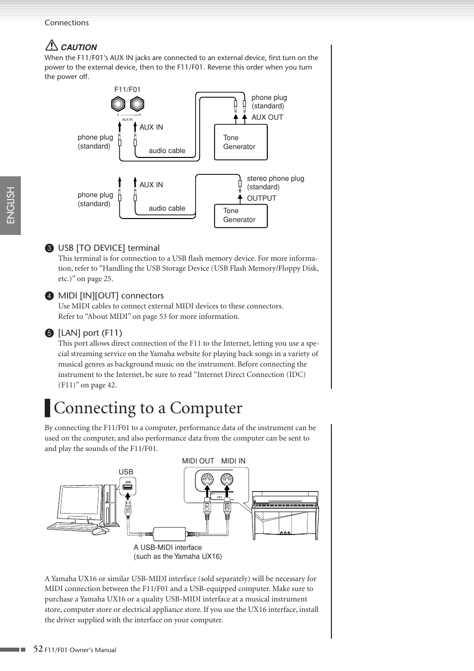 Connecting to a computer, P. 52, 52 english | Yamaha F10 User Manual | Page 52 / 78