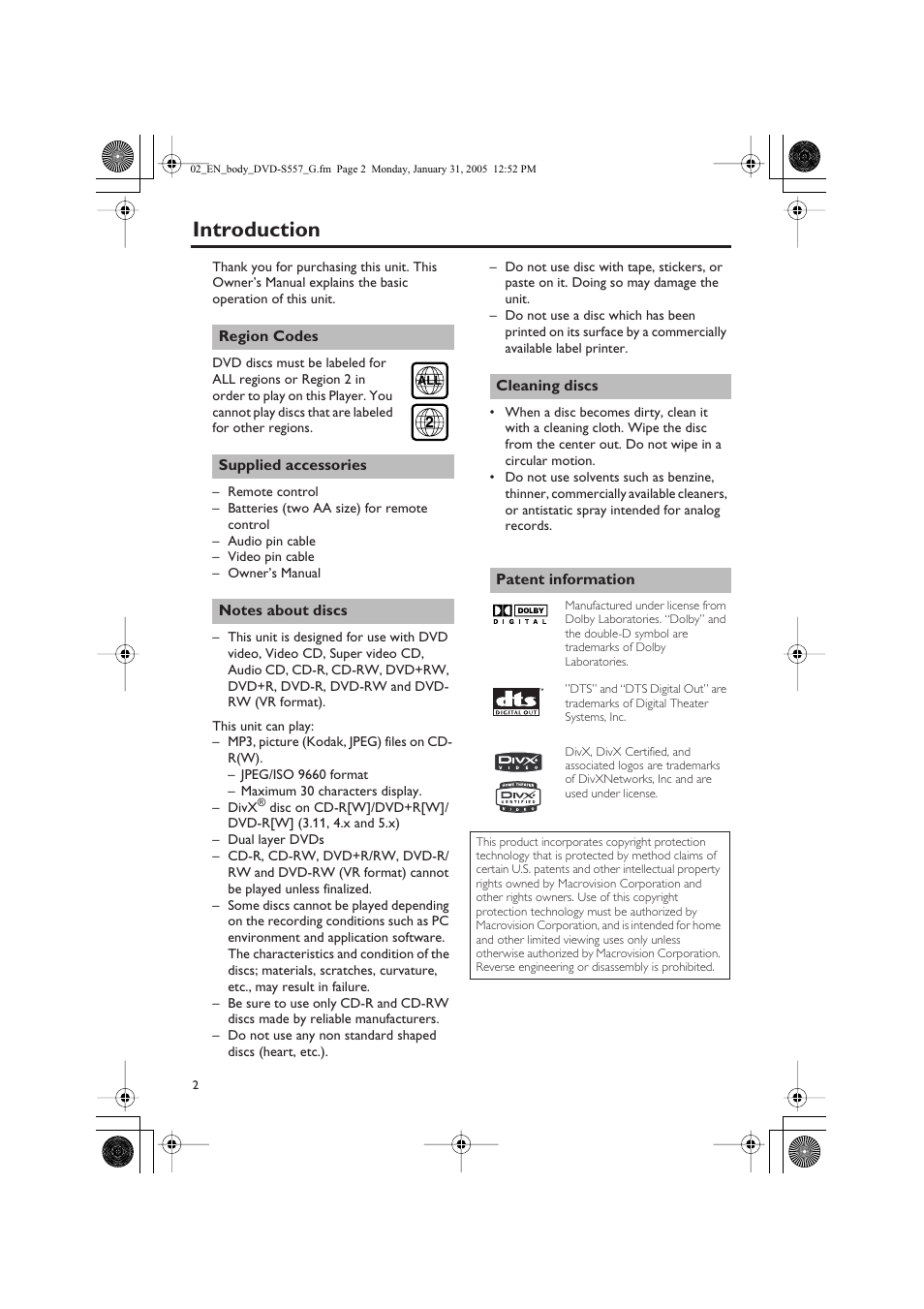 Introduction | Yamaha DVD-S557 User Manual | Page 4 / 33