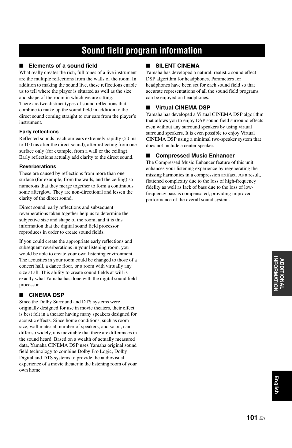 Sound field program information | Yamaha DSP-AX861SE User Manual | Page 103 / 117