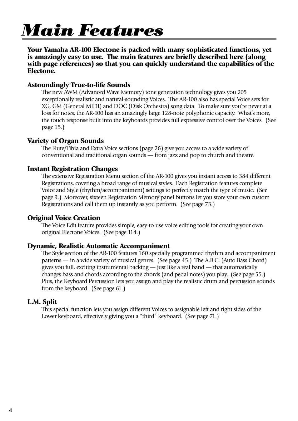 Main features | Yamaha AR-100 User Manual | Page 10 / 180