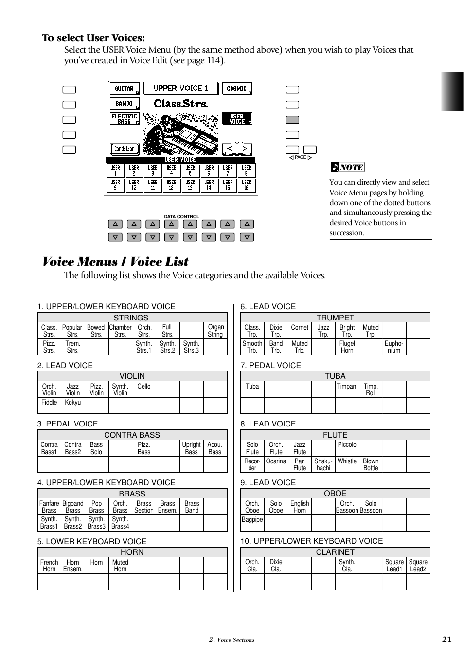 Voice menus / voice list | Yamaha AR-100 User Manual | Page 27 / 180