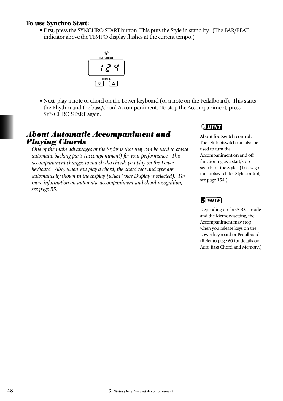 About automatic accompaniment and playing chords | Yamaha AR-100 User Manual | Page 54 / 180