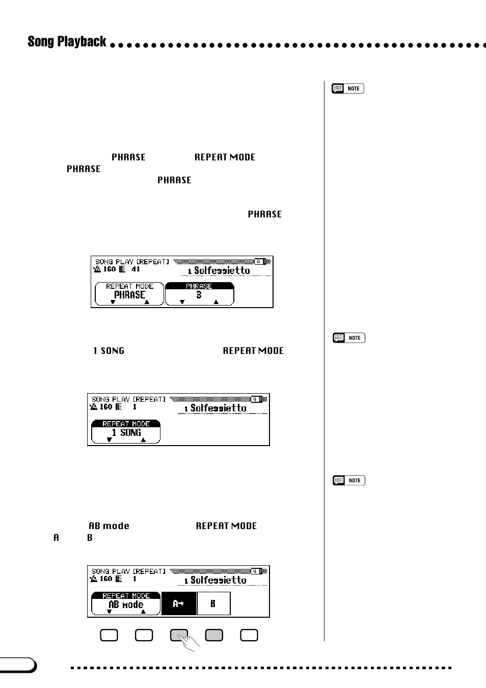 Song playback, Phrase repeat, 1 song repeat | Ab repeat | Yamaha CVP-103M  EN User Manual | Page 102 / 178