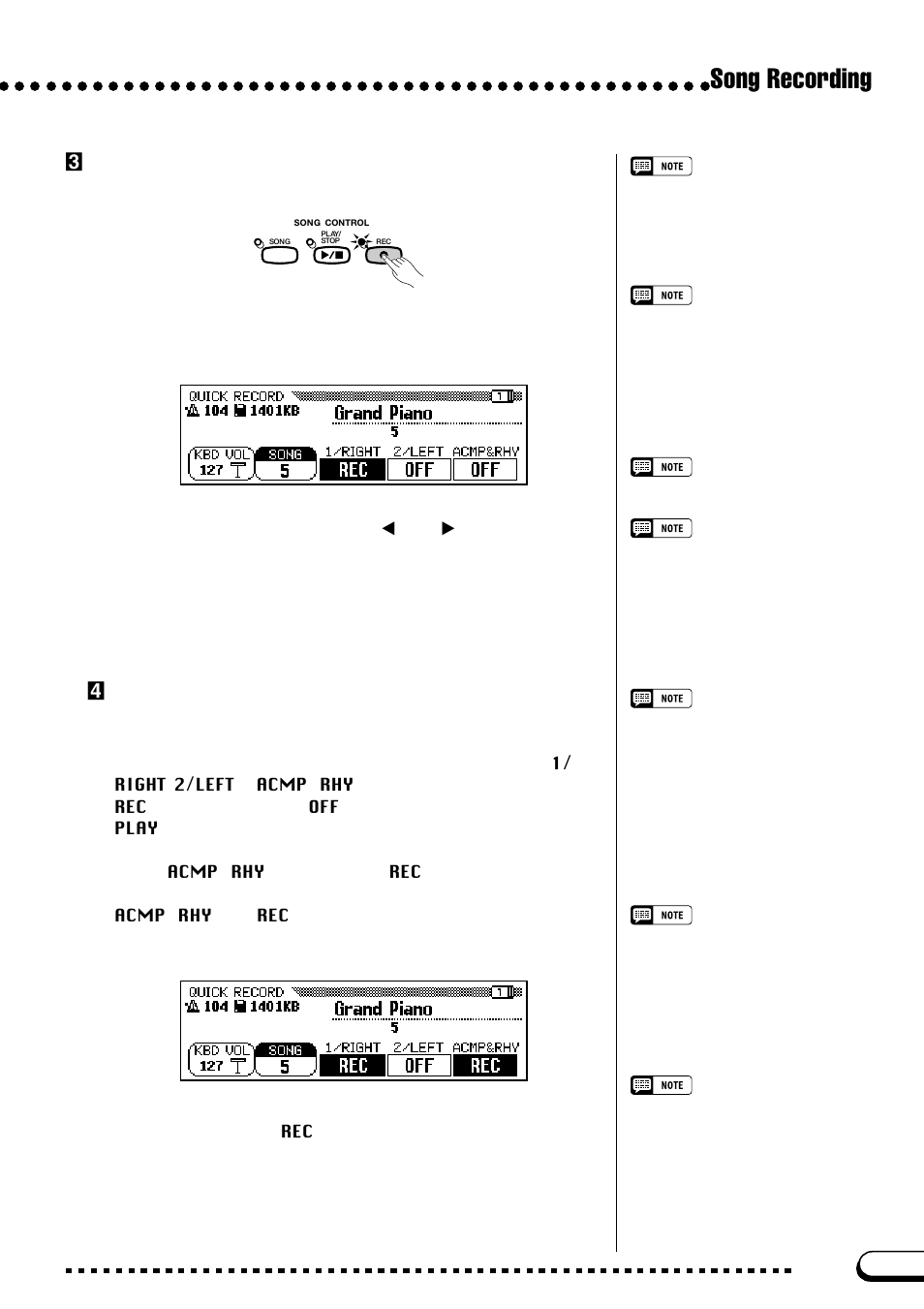 Song recording, Cselect the song record mode, Vselect the part to be recorded | Yamaha CVP-103M  EN User Manual | Page 113 / 178