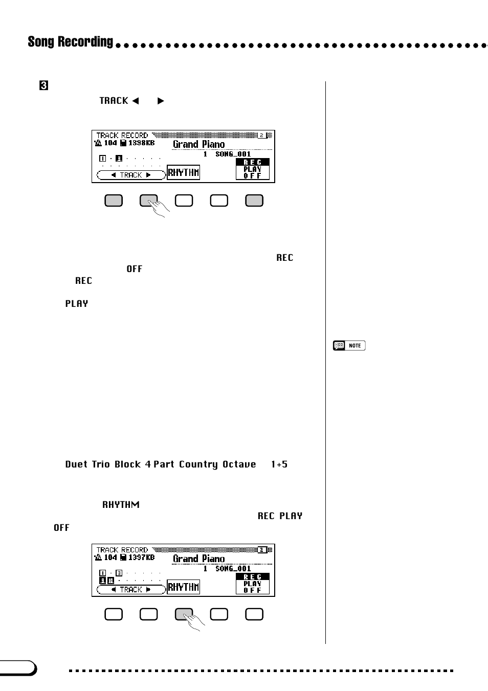 Song recording, Cselect the desired track for recording | Yamaha CVP-103M  EN User Manual | Page 116 / 178