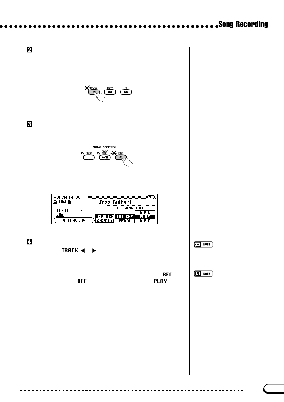 Song recording, Xpause before the punch-in point, Cturn on the punch-in/out function | Vselect a track | Yamaha CVP-103M  EN User Manual | Page 119 / 178