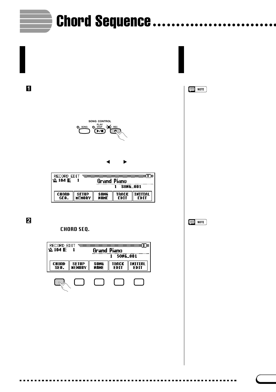 Chord sequence, Zset up the instrument for recording, Xturn on the chord sequence function | Yamaha CVP-103M  EN User Manual | Page 121 / 178