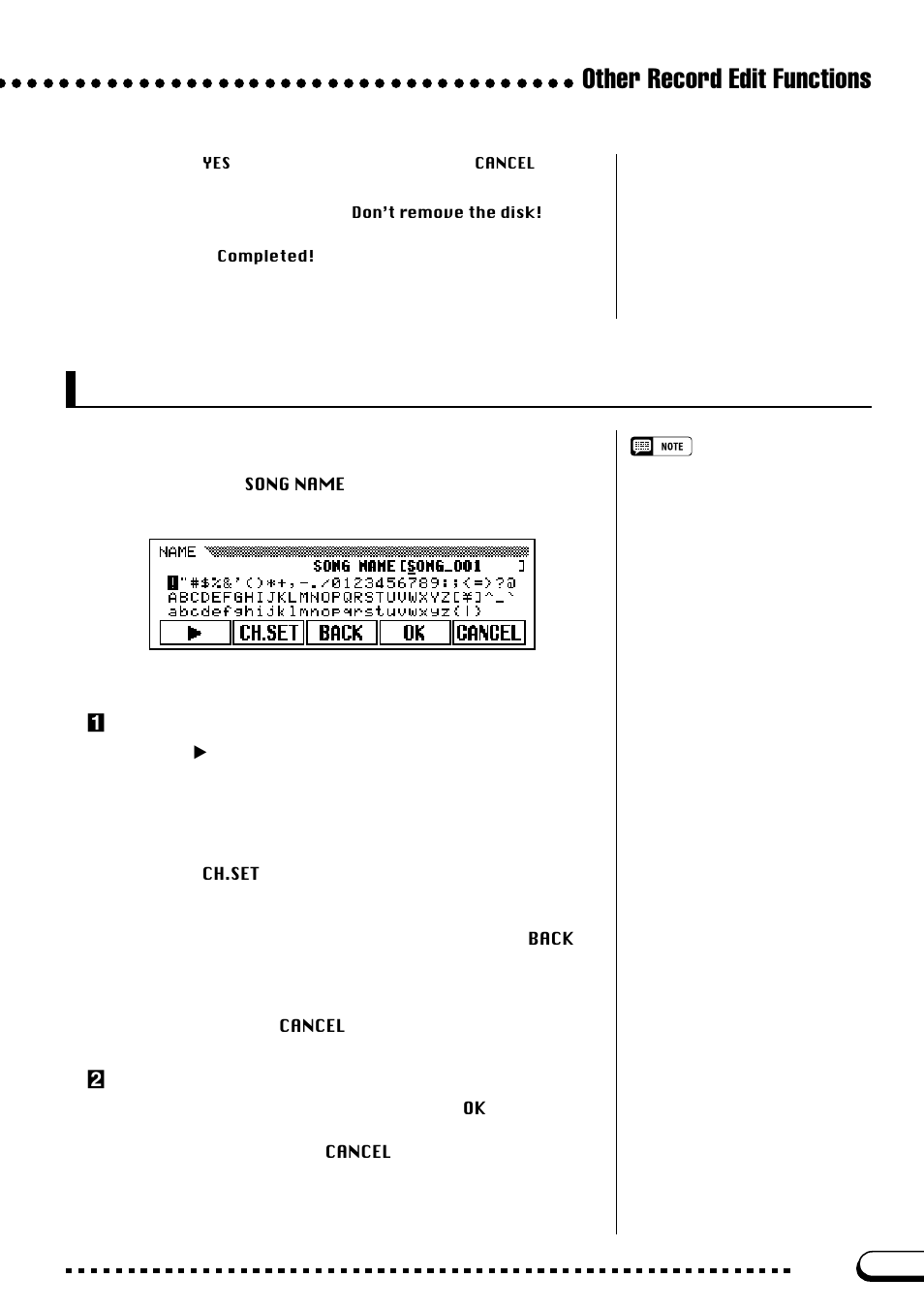 Song name, Other record edit functions | Yamaha CVP-103M  EN User Manual | Page 127 / 178