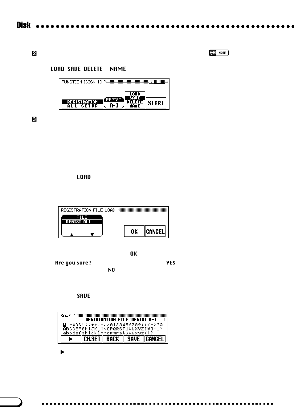 Disk, Load, Save | Yamaha CVP-103M  EN User Manual | Page 140 / 178