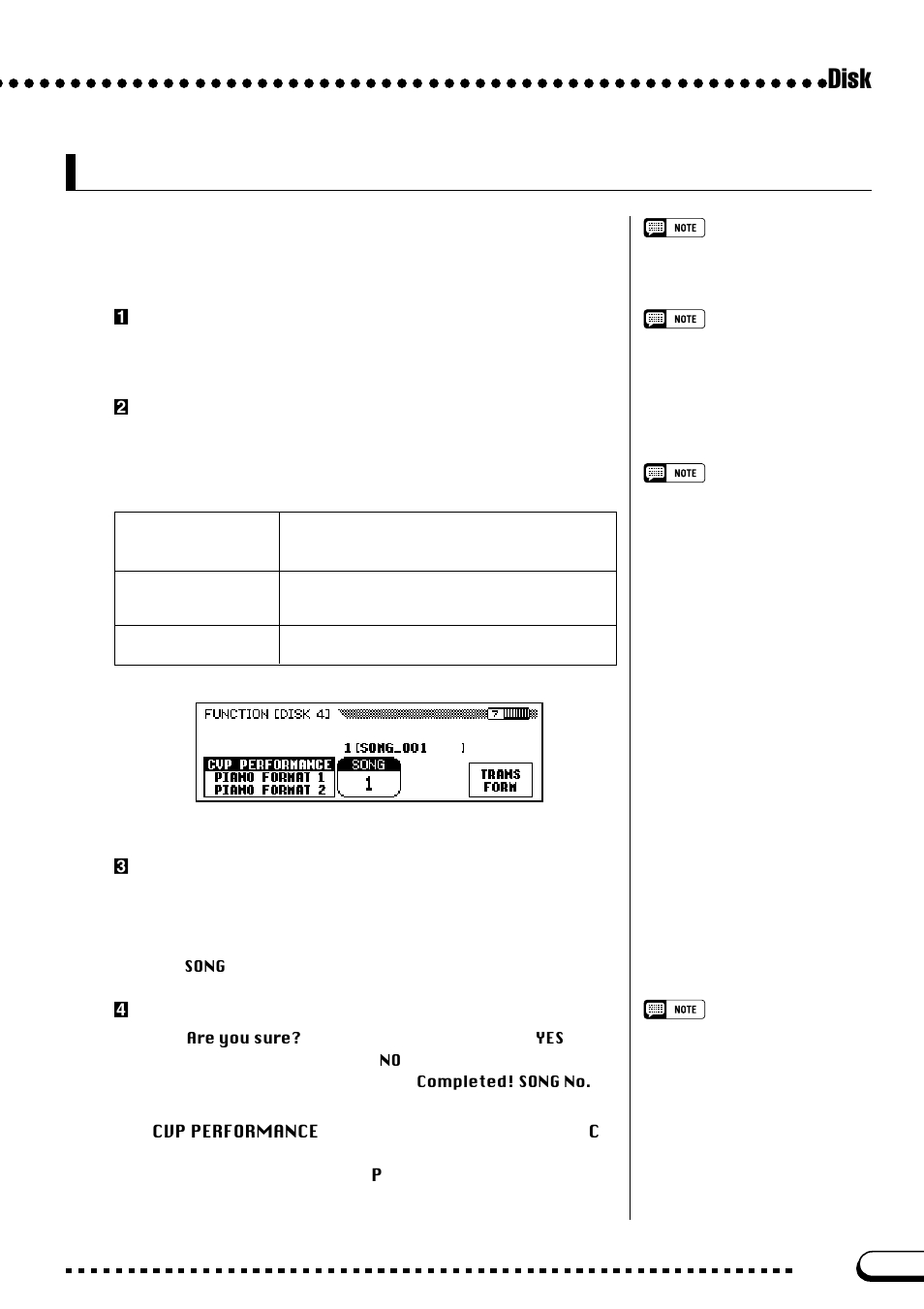 Function [disk 4] display — page 7, Disk, Song data transform | Yamaha CVP-103M  EN User Manual | Page 145 / 178