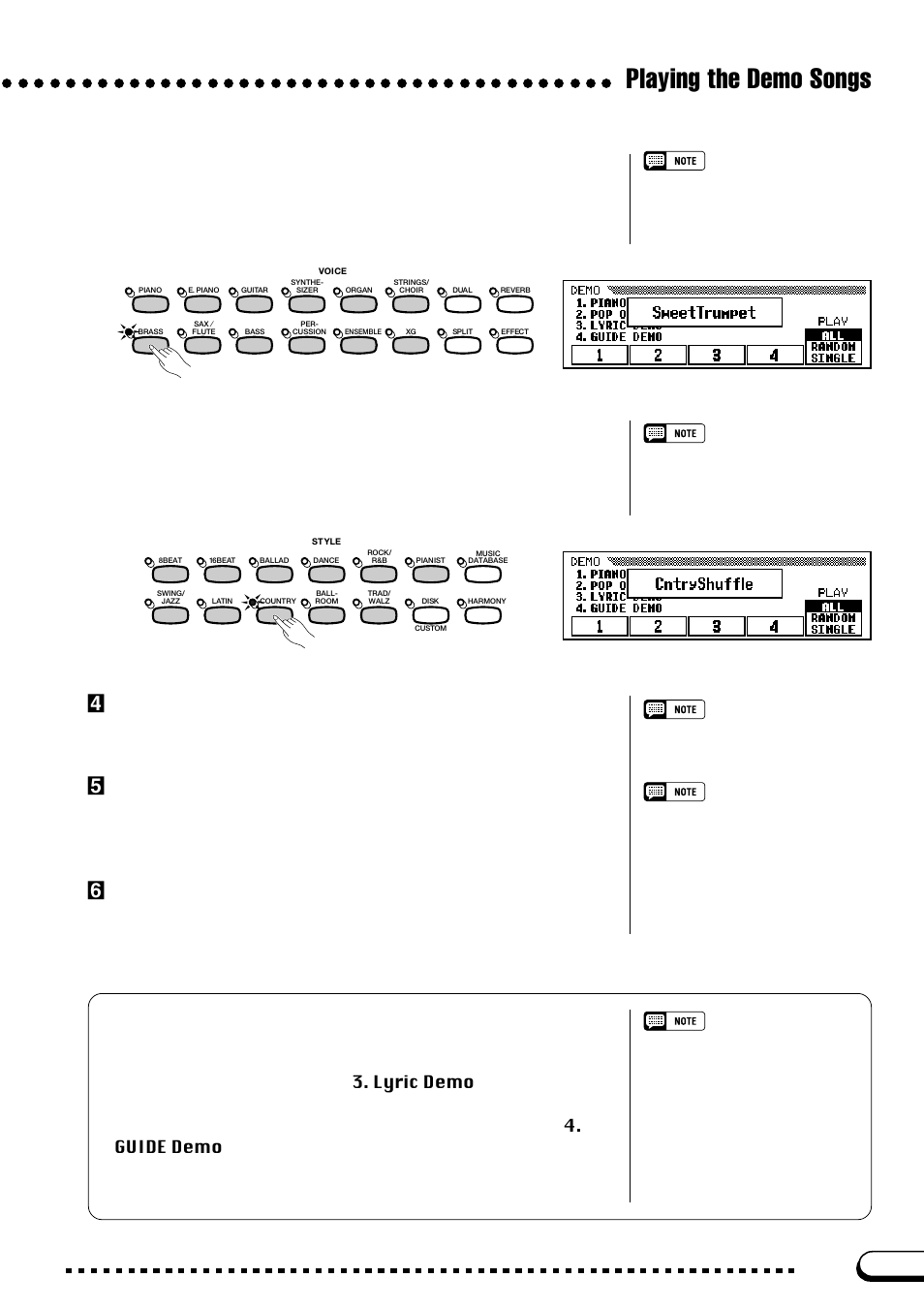 Playing the demo songs, Vadjust the volume, Bstop the demo playback | Nexit the demo mode | Yamaha CVP-103M  EN User Manual | Page 15 / 178