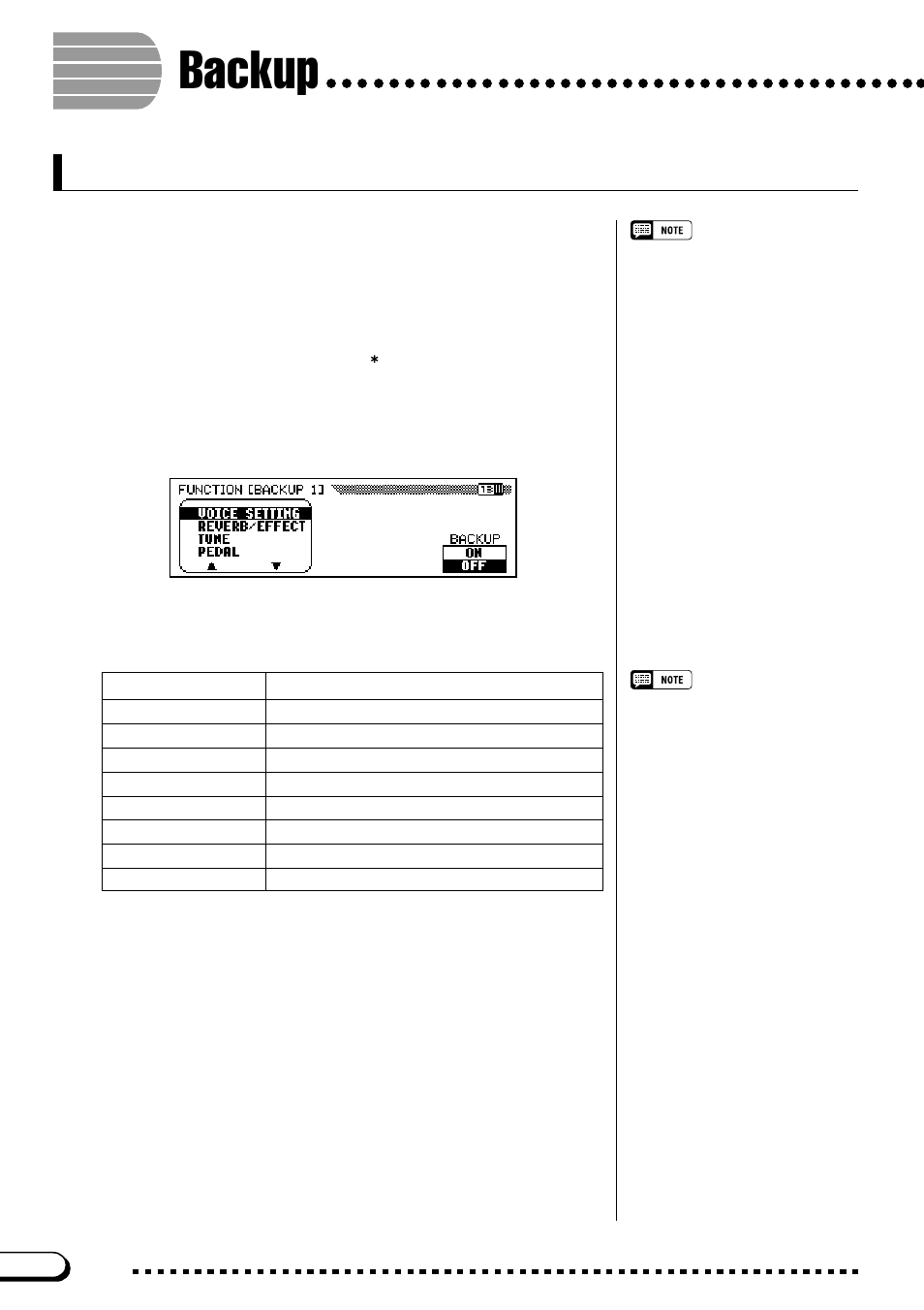 Backup, Function [backup 1] display — page 13 | Yamaha CVP-103M  EN User Manual | Page 152 / 178