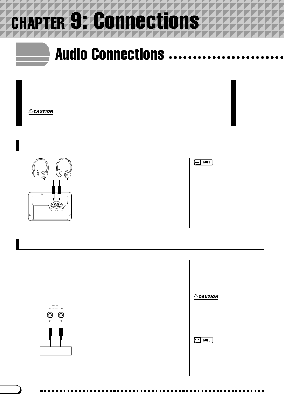 Chapter 9: connections, Audio connections, Headphones | Audio input and output, Chapter 9, Connections, Chapter | Yamaha CVP-103M  EN User Manual | Page 158 / 178