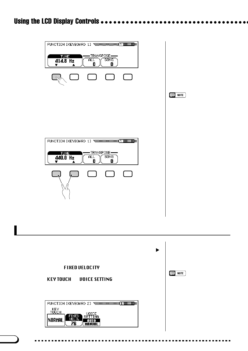 Using functions in non-rounded rectangles, Using the lcd display controls | Yamaha CVP-103M  EN User Manual | Page 20 / 178