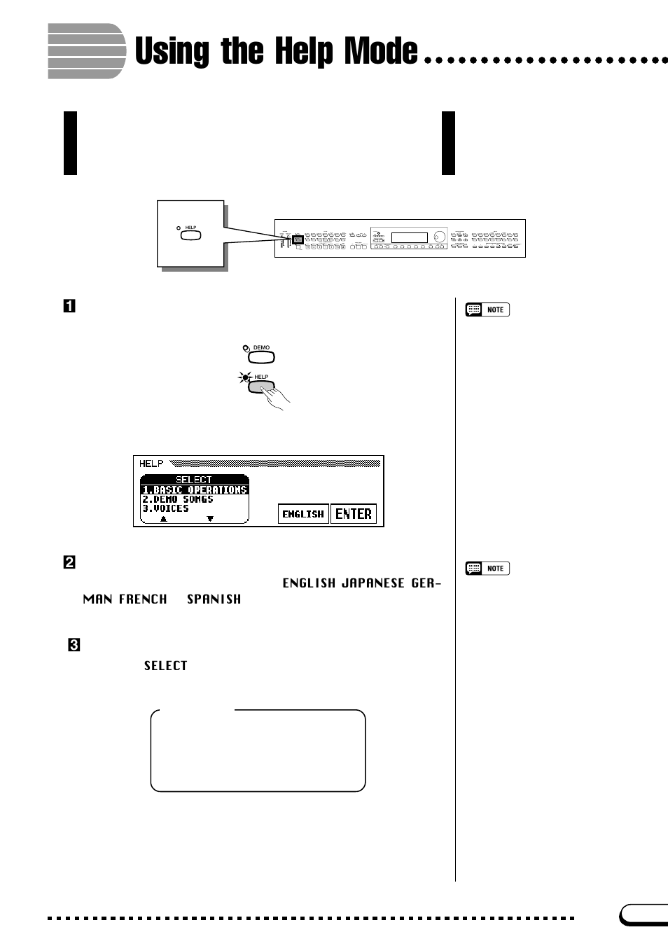 Using the help mode, Zcall up the help mode, Xselect the language if necessary | Cselect a help topic | Yamaha CVP-103M  EN User Manual | Page 27 / 178