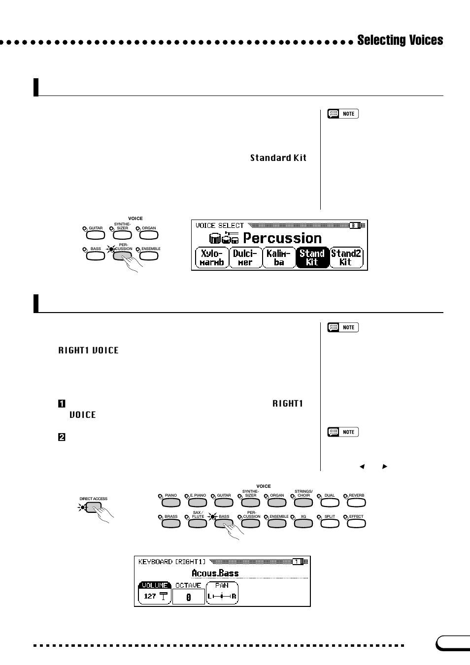 Keyboard percussion, Changing the keyboard settings for the main voice, Displaying the main voice keyboard settings | The keyboard [right1] display appears | Yamaha CVP-103M  EN User Manual | Page 31 / 178