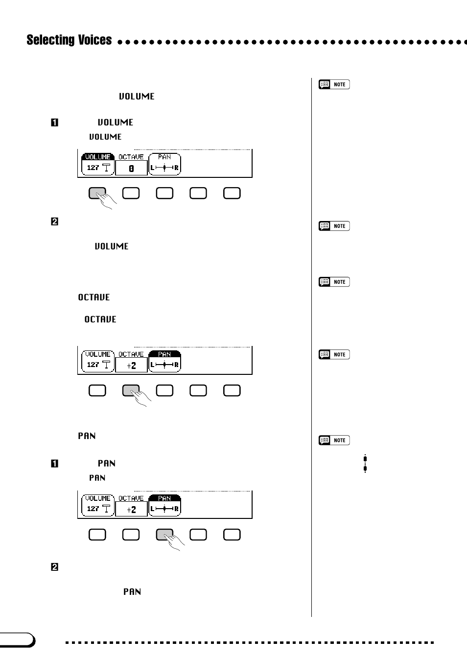 Selecting voices, Setting the volume of the main voice, Setting the octave of the main voice | Setting the stereo position of the main voice | Yamaha CVP-103M  EN User Manual | Page 32 / 178