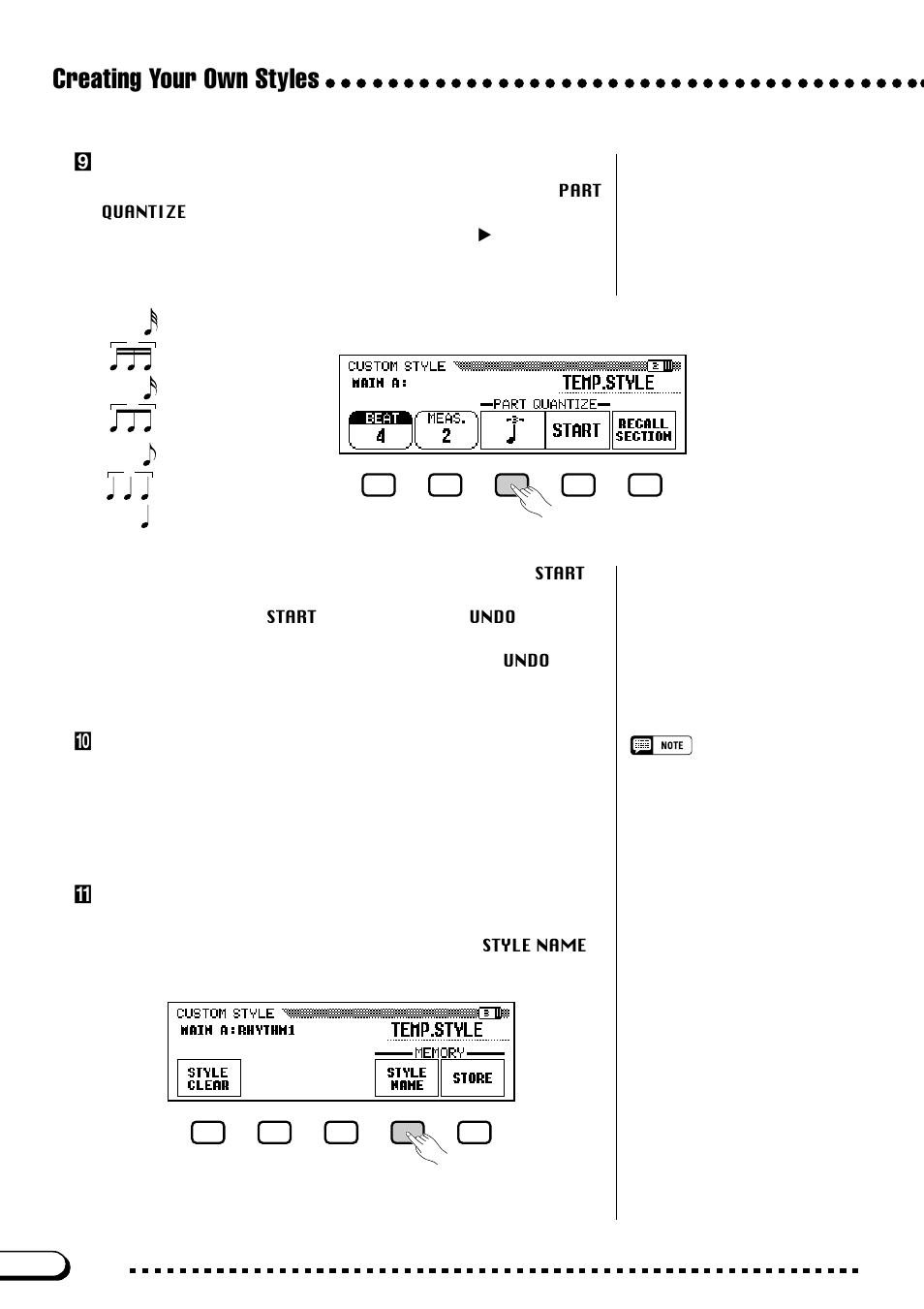 Creating your own styles, Repeat until the custom style is complete, Quantize the recorded part, if necessary | Name the custom style | Yamaha CVP-103M  EN User Manual | Page 78 / 178