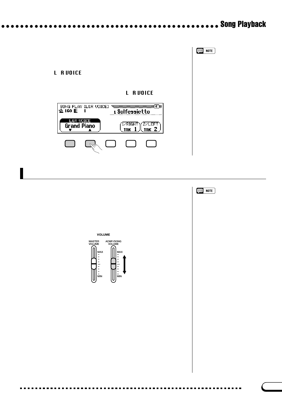 Overall song playback volume control, Song playback, Selecting voices for 1/right and 2/left parts | Yamaha CVP-103M  EN User Manual | Page 99 / 178